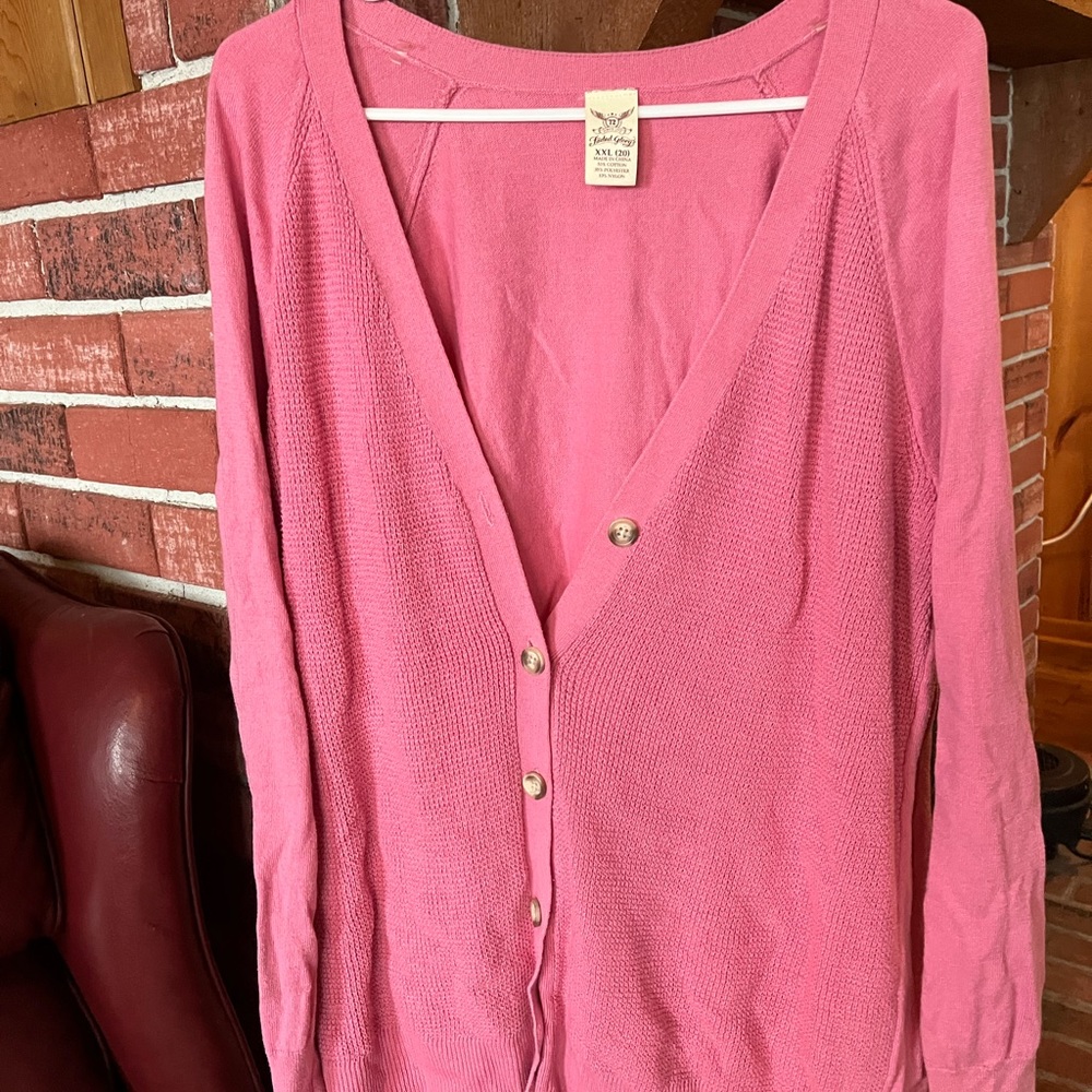 Faded glory pink button up cardigan xxl waffle design in front